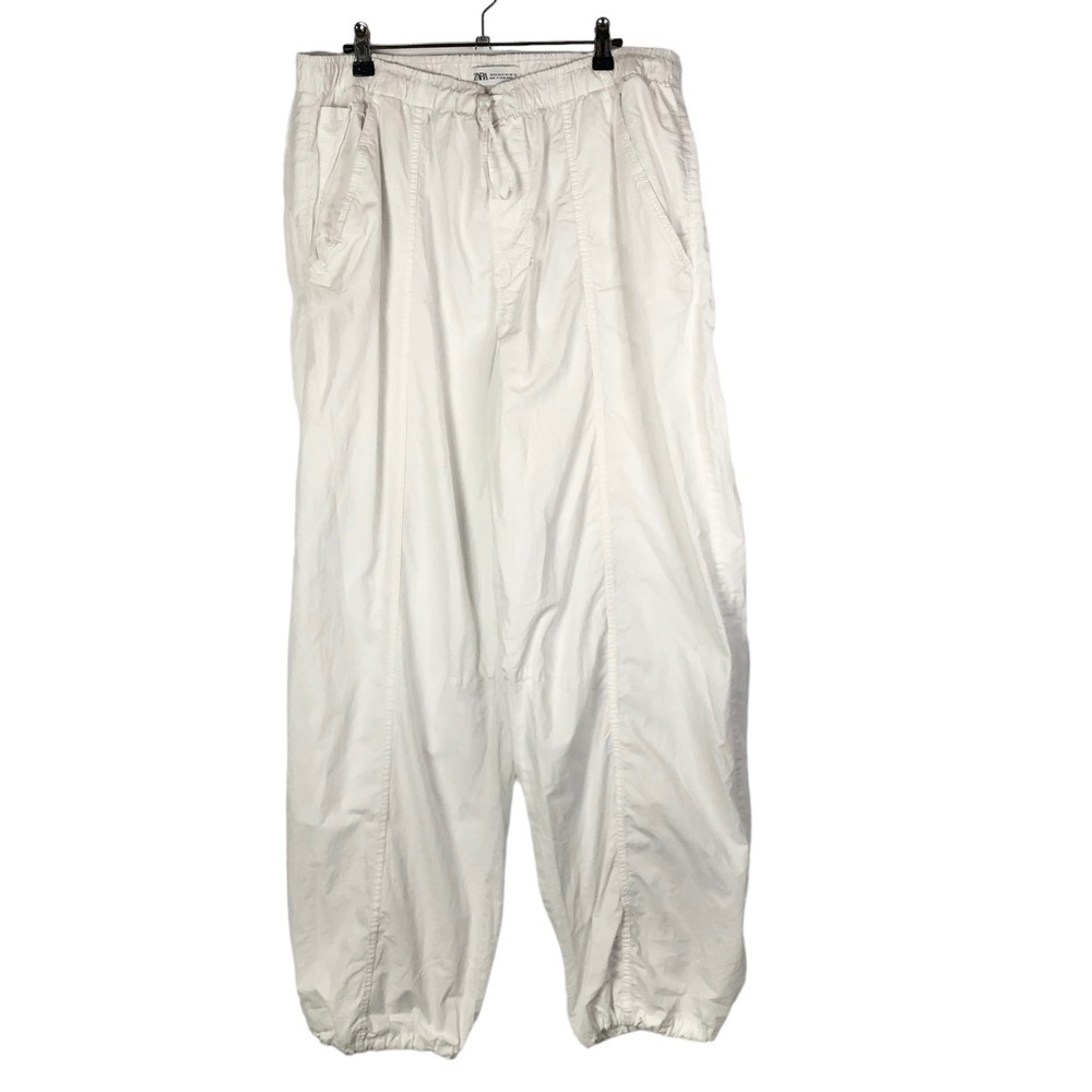 Zara White Baggy Tapered Leg High Rise Pull On Pants XL